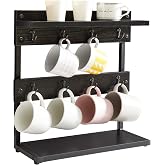 IBUYKE Coffee Cup Holder, Cup Organizer with 8 Hooks, Black TBJ002B | 2 tier cup holder with storage base cup holders for kit