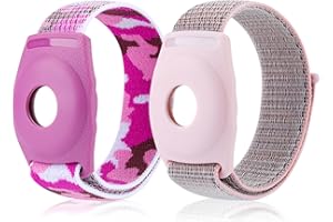 Niboow [2 Pack] Airtag Correas Niño GPS Protección AntipéRdida y Antirrayas para Posicionamiento Tracker, Correas de Reloj de Nylon Suave para AirTags (Morado+Rosa)