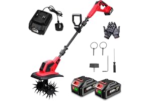 ONEVAN Electric Garden Rotavator Cordless Tiller Cultivator - Lightweight Soil Tiller with 17cm Tilling Width and 24cm Working Depth, Best Electric Rotavator for Garden(Incl. 2 Batteries)