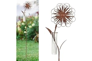 JUJOYBD Regenmesser für Garten Frostsicher mit Stab, Dekorativer Niederschlagsmesser H 110 cm, Regenwassermesser Glas auf Gartenstecker, Blumenverzierung Wetterfeste Deko für Balkon Terrasse