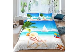 HOMEMISSING Strand Bettbezug Set Palme Bettwäsche Set 135x200cm Tropischer Strand Seestern Betten Set Mädchen Kinder Nautische Raumdekoration hawaiischische Sommerferien Urlaub mit 1 Kissenbezug