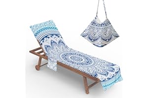 Morbuy Mandala Bohemia Toallas de Playa para Tumbonas, Funda para Silla de Microfibra con Bolsillos, Portátil Funda para Tumbonas de Jardín, Piscina, Playa, Tomar el Sol (73x210cm,Cielo Azul)