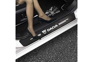 RIDGOEL 4 Pièces Protection Seuil de Porte de Voiture pour Dacia Duster Sandero Spring Logan, Autocollant de Seuil de Porte Voiture de Fibre de Carbone, Plinthes pour Auto avec Logo A