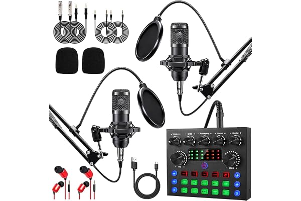 ALPOWL Ensemble d'Équipement Podcast, Interface Audio avec Micro cardioïde BM800 pour Joueur et mixeur DJ Tout-en-Un, Parfait pour Le Streaming en Direct, Le Chant, Youtube, Les Jeux