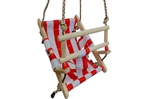 LOGGYLAND Columpio para bebé de madera y tela, color rojo y blanco