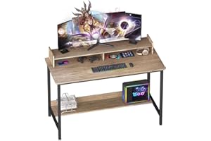 DOSDIOS Computer Desk with Storage, 110x50cm Gaming Desk with Monitor Stand, Home office Desk with Shelf, Writing Table