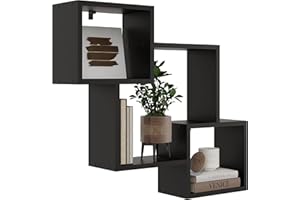 KUBUTKU Scaffale decorativo da parete con 3 ripiani 78 x 71 x 18 cm design scandinavo moderno per soggiorno cucina ufficio camera da letto bagno mensola da appendere libreria (nero)