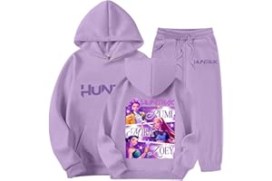 GENERIC K-Kpop D-Demon H-Hunters Jogginganzug Mädchen Kinder Hoodie Pullover H-Huntrix Vintage Anime Langarm Kapuzenpullover und Hosen Set mit Taschen