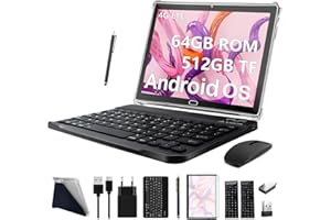 ‎FEONAL 2025 Neueste Tablet 10 Zoll,3-in-1 Android Tablet Mit Tastatur Maus Stift, 4G LTE Tablets Mit 2 SIM 1 SD,64GB ROM 512GB TF-Octa-Core | 1080P FHD | 13MP | 6000mAh | Bluetooth | WLAN GPS Typ C-Grau