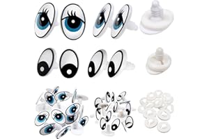 TOAOB 60pcs Yeux de Sécurité de Poupée en Plastique Ovale Noir et Bleu 13x19mm 17x25mm et 60pcs Rondelles pour Artisanat DIY Fabrication de Marionnettes Animaux en Peluche Amigurumis