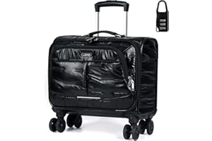 Lekeinchi Laptop Bag with Wheels,Softside Hand Luggage Rolling Briefcase Women Laptop Trolley for Work/Travel/Business, Waterproof Underseat Cabin Bags (Down Black, M)
