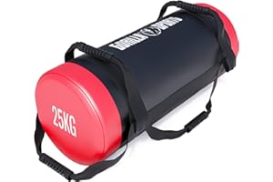 Gorilla Sports Fitness Power Bag - Poids de 5/10/15/20/25/30 kg, Rempli, avec 6 Poignées Antidérapante, en Similicuir - Sac de Sable Musculation, Sacs à Lesté, pour Entraînement, Sandbag, Force, Gym