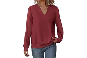 Cuptacc Pull Femme Chic Et Elegant Sweat Femme Col en V Chemisier Manches Longues Couleur Unie Automne Hiver Mode Haut