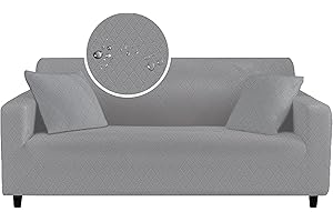HERZLG LIFE Sofa überzug 3 Sitzer Sofabezug mit Armlehnen, Stretch Sofa überwurfdecke, Modern waschbar Sofabezug Kratzfest wasserfest Couch überzug Sofa Cover-Hellgrau