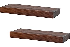 PHOENANCEE Set of 2, Rustic Thick Wood Shelves Board, Wooden Hollow Floating Shelves Wall Mounted for Living Room, Bedroom, Bathroom, Decorative Home, Dark Walnut, 40X17X4.5cm