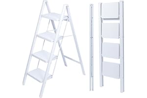 UZIRO Escabeau Pliable 4 Marches, Échelle de Sécurité avec Pieds Antidérapants, Tabouret de Step Idéal pour Maison, Cuisine, Bureau, Ladders Design Compact et Durable (Blanc, 4 Marches)