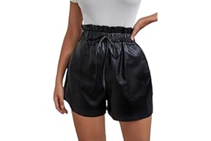 GORGLITTER Women's High Elastic Waist PU Leather Shorts Tie Knot Front Casual Wide Leg Shorts with Pockets