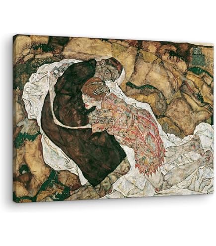 Reproduction Toile Tableau Schiele - Amants Enlacés - Décoration Murale Sur Mesure Pour Maison