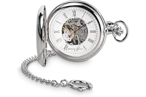 Hermann Jäckle Stilvolle Klassische Taschenuhr Bayreuth II Handaufzug Skelettwerk | Mineralglas | Qualitätshandwerk mit Kette und Reiseetui