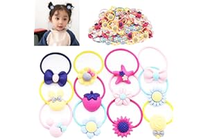 Dancepandas Gumki do włosów dla dziewcząt, 120 szt., urocze karykatury, gumki do włosów, kolorowe, elastyczne gumki do włosów w różowym blaszanym pudełku, dla dziewczynek i małych dzieci