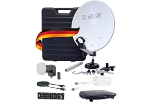 SCHWAIGER 9604 Installation Satellite de Camping Kit Complet numérique Parabole Sat Mallette Sat y Compris LNB Simple Récepteur Satellite Câble Satellite HD 10m Antenne Satellite Acier 35 x 38cm