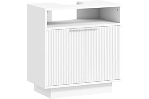 HOMCOM Mueble bajo Lavabo Mueble de Baño con 2 Puertas Acanaladas y Compartimento Abierto Armario de Baño para Lavabo sin Pedestal Estilo Moderno 60x33x63 cm Blanco