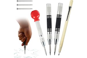 KAHOUI 3 Pièces Pointeau Automatique, Pointeau Central Automatique avec Pointe a Tracer, Pointeau a Frapper avec 3 Embouts de Rechange, Poincon Metal a Frapper pour le Métal le Bois le Verre