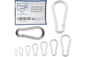 NIETFULLTHINGS 2 unidades 11-mm Mosquetón de acero inoxidable tipo gancho sin el guardacabo de V4A forma robusta sin ojo carga de ruptura 1900 kg ganchos de presión mosquetón para uso de bomberos 316 11x120-mm