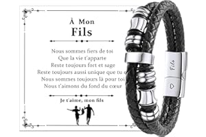 CheersLife Bracelet en Cuir pour Fils Garçons Adolescents Cadeau Fils Garçons de Maman Cadeau Noel Anniversaire Graduation avec Gravure
