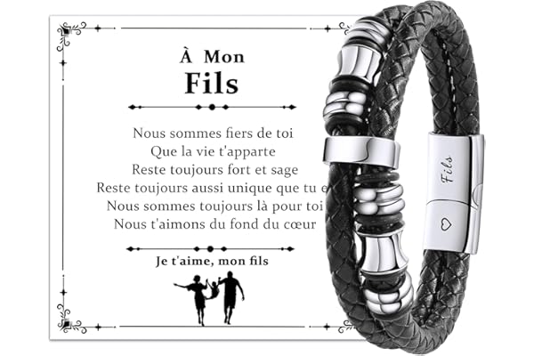 CheersLife Bracelet en Cuir pour Fils Garçons Adolescents Cadeau Fils Garçons de Maman Cadeau Noel Anniversaire Graduation avec Gravure