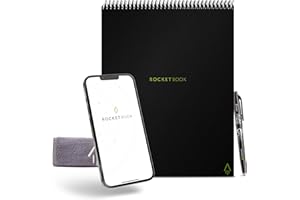 ‎ROCKETBOOK Rocketbook Flip Wiedervervendbares Digitales Notizbuch - Letter A4 Schwarz - Elektronischer Notizblock Ringbuch mit Linien und Punktraster - inkl. Pilot FriXion Stift und Mikrofasertuch