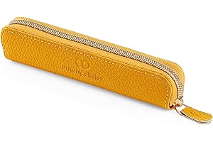 Antony Olivier Real Leather Pencil Case | Yellow Pen Pouch with Zip | for Men, Women & Professionals | Cutest Slim Design Size Pouch for Stationery & Utensils