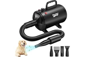 TBC PET Dog Hair Dryer - 2800W Pet Grooming Hair Dryers with 4 Different Nozzles - Stepless Speed Dog Blaster Dryer, High Velocity Dogs Dryer Pet Blower Dryer, Low Noise Hair Dryer for Dogs Cats(Black)