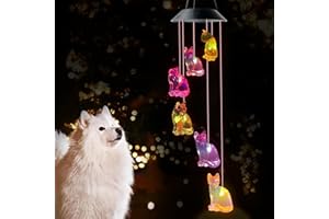 JIAUFU Solar Katze Windspiele für Draußen, Farbwechsel LED Windspiel Glockenspiele Muttertagsgeschenk Kristallkugel, Rasengarten Dekor, Windspiel für Garten, Hof, Terrasse und Heimdekoration