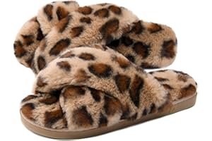 Dena lives Ladies FLuffy Cross Band House Slippers, Fuzzy Memory Foam Open Toe Slipper For Womens Indoor Slip On