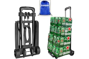APOXCON Folding Hand Truck, Foldable Dolly Cart with Two Wheels, Collapsible Hand Cart with Adjustable Handle Lightweight Trolley Cart for Moving, Travel, Shopping, Office Use, Portable & Compact