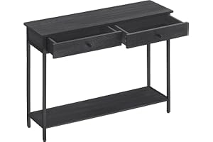 VASAGLE konsolbord, hallbord, sidobord, soffbord med 2 lådor, stålstomme, hall, vardagsrum, industriell design, antracitgrå-b