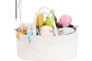 Hinwo Pieluchy dla niemowląt Caddy 3-komorowe torby na zakupy do pokoju dziecięcego, przenośny organizer samochodowy dla noworodka, kosz prezentowy, linka bawełniana ze zdejmowanym podziałem, na