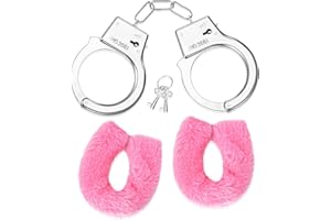 SATINIOR Esposas de Metal con 2 Llaves Esposas de Mano de Peluche Accesorios para Disfraces de Policía Suministros Juguetes para Fiesta Niños (Rosa, Estilo Peluche)