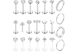 JeweBella 16G Piercing Tragus Acier Inoxydable pour Femmes Piercing Helix Piercing Oreille Piercing Labret Levre Septum Medusa Conch Daith Piercing Nez Argent Or Boucles d'oreilles Piercing Bijoux