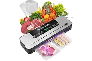Cexovo 5 in 1 Vakuumierer, Vakuumiergerät für Lebensmittel Folienschweißgerät für Lebensmittel mit 50 Vakuumierbeutel, LED-Anzeige und Eingebautem Cutter für Trocken-/Feuchtmodus, Frische Lebensmittel