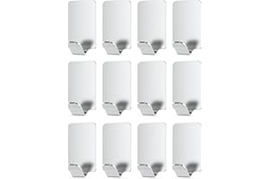 virea Set di 12 Ganci da parete autoadesivi - Ganci adesivi idrorepellenti - Fino a 4 kg - Ganci per asciugamani bagno - Ganci per accappatoi in acciaio inox - Ganci appendiabiti