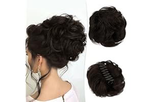 RUWISS Spinki do włosów z klipsami, w 100% z prawdziwych włosów, kok, falowane, kręcone, kręcone, do koka, rozczochrane, updo, z klipsami, dla kobiet (kolor ciemnobrązowy)