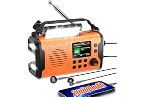 WHOLEDE 20000mAh Kurbelradio mit Handyladefunktion Solar DAB/DAB+/UKW Radio,3 Lademethoden 11 in 1 Bluetooth 5.3 Tragbares Notfallradio mit Powerbank,SOS,Taschenlampe,Kompass,TF Karte,Leselampe