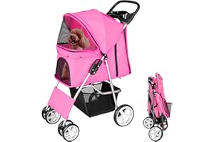 Display4top Pet Travel Kinderwagen Hund Katze Kinderwagen Kinderwagen Jogger Buggy mit 4 Rollen (Rosa)