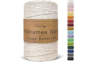 OurTop Premium Macrame Cord, 3mm x 200m Braided Macrame Rope Twisted Cord Yarn Macrame Yarn Thick Rope for Wall Hangings, Plant Hangers, DIY Crafts, Home Decorations, Gift Wrapping(Beige)