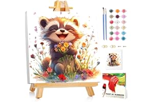 MANDUN ART Malen Nach Zahlen Kinder mit Rahmen, Waschbär Malen nach zahlen kinder ab 5 6 7 8 9 10 Jahre, Malset mit Rahmen, Pinsel und Acrylfarben, Geschenk für Mädchen und Jungen, mit Glitzer 20x20cm