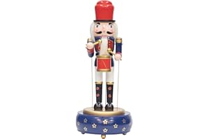 KI Store Spieldose Skulptur nussknacker Figur blau 32cm Handgemalte Schlagzeuger Nußknacker Musikdosen, spieluhr, Spieluhren, musikbox, Musikspieldose für Weihnachten, tisch deko Geschenk