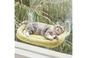 EDAGNY Hamac Chat Fenetre Premium Velours Rose Pour repos et Bronzer - 54X36cm Pliable Hamac Pour Chat avec Housse Reversible, Cadre Metallique Robuste Supporte 15kg, Vert M
