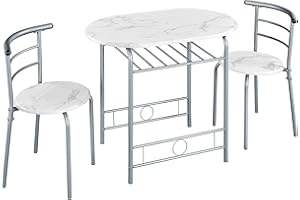 Yaheetech Juego Mesa y 2 Sillas de Comedor Cocina Conjuntos de Mueble de 3 Piezas con Vino Estante Superficie de Mesa 90 X 53 cm Blanco